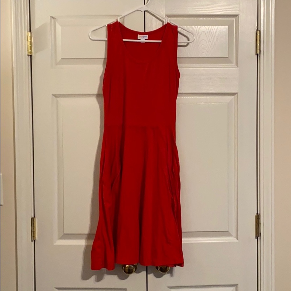 LuLaRoe red, sleeveless Summer dress with pockets